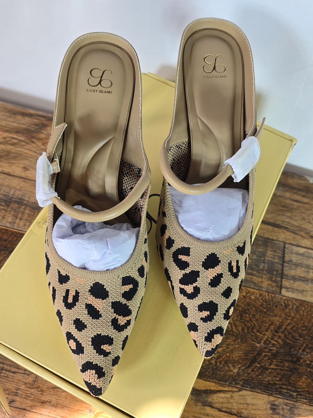 Cosy Island Leopard Print Pointed Toe Mule Heels in Tan/Black Size 8.5 - Picture 7 of 11